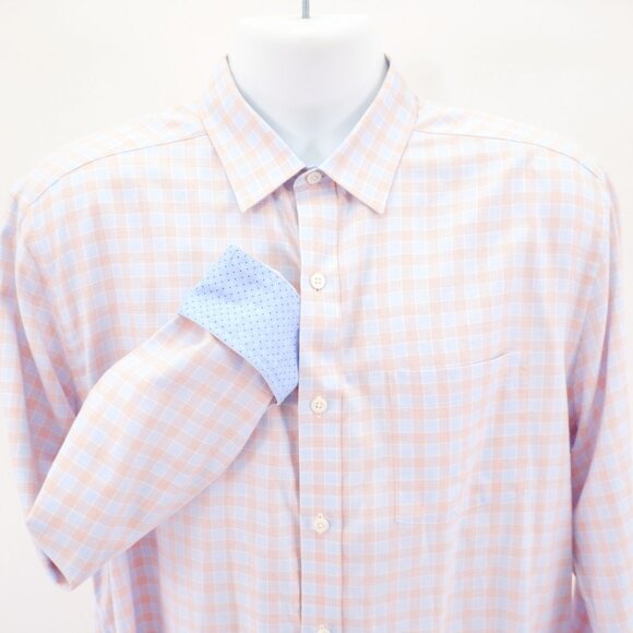Johnston & Murphy Large‎ Orange Blue Plaid Flip Cuff Collared Dress Shirt - Picture 1 of 11